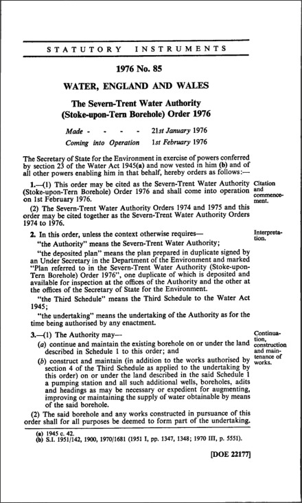 The Severn-Trent Water Authority (Stoke-upon-Tern Borehole) Order 1976