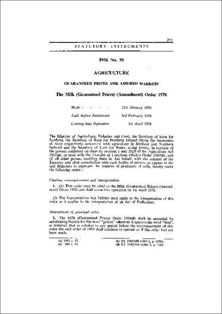 The Milk (Guaranteed Prices) (Amendment) Order 1976