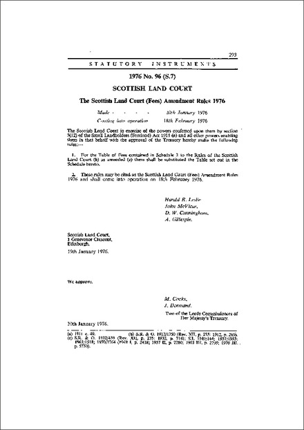 The Scottish Land Court (Fees) Amendment Rules 1976