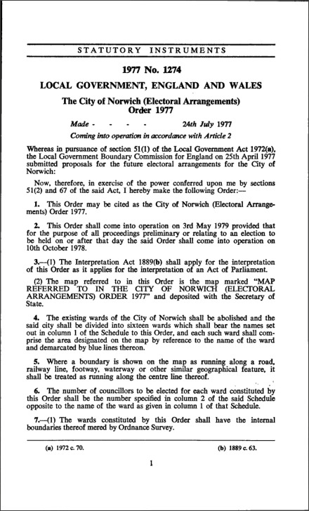 The City of Norwich (Electoral Arrangements) Order 1977