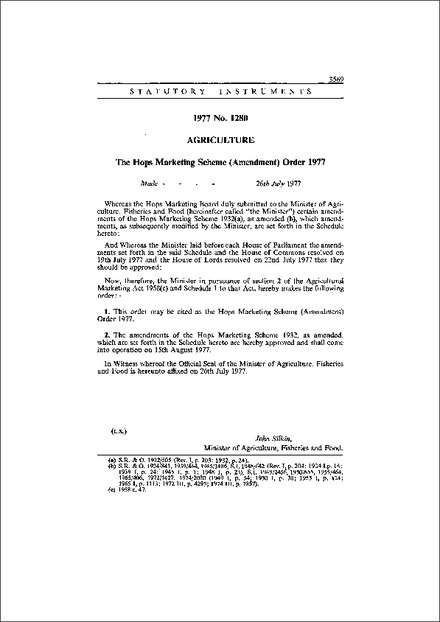 The Hops Marketing Scheme (Amendment) Order 1977