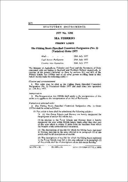 The Fishing Boats (Specified Countries) Designation (No. 3) (Variation) Order 1977