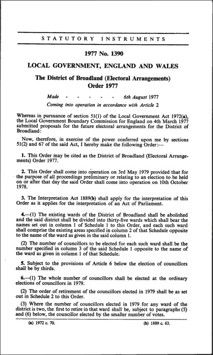The District of Broadland (Electoral Arrangements) Order 1977