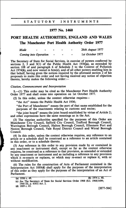 The Manchester Port Health Authority Order 1977
