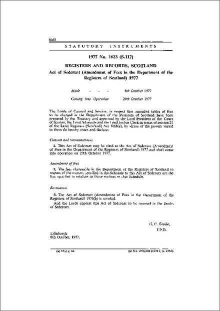 Act of Sederunt (Amendment of Fees in the Department of the Registers of Scotland) 1977