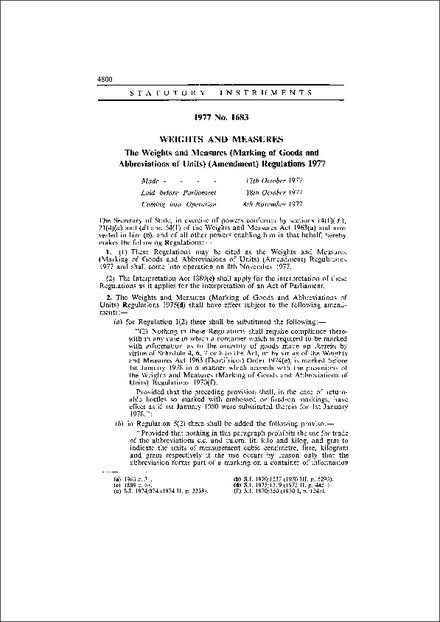 The Weights and Measures (Marking of Goods and Abbreviations of Units) (Amendment) Regulations 1977