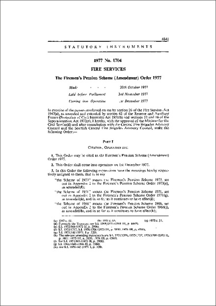 The Firemen's Pension Scheme (Amendment) Order 1977