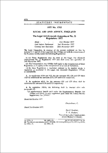 The Legal Aid (General) (Amendment No. 2) Regulations 1977