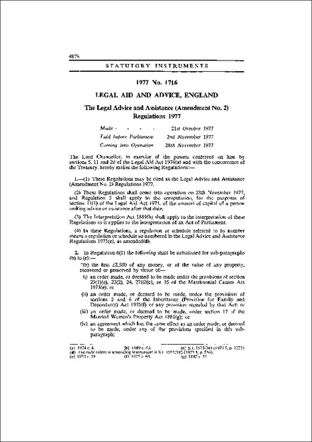 The Legal Advice and Assistance (Amendment No. 2) Regulations 1977