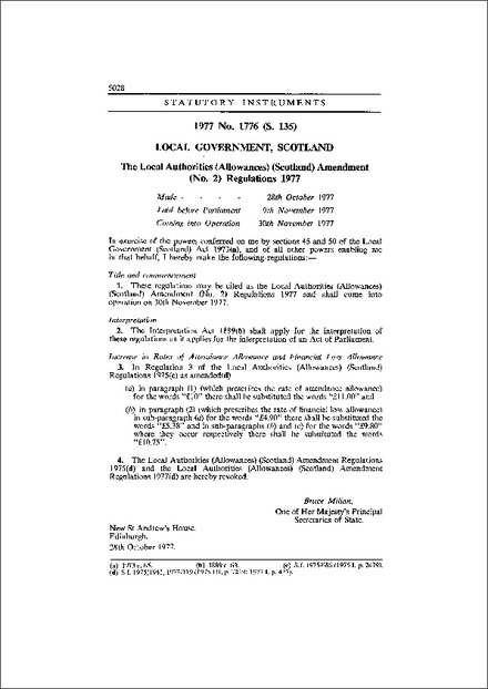 The Local Authorities (Allowances) (Scotland) Amendment (No. 2) Regulations 1977