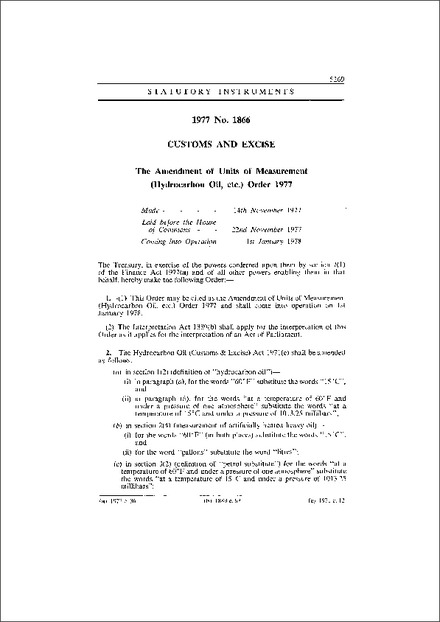 The Amendment of Units of Measurement (Hydrocarbon Oil, etc.) Order 1977