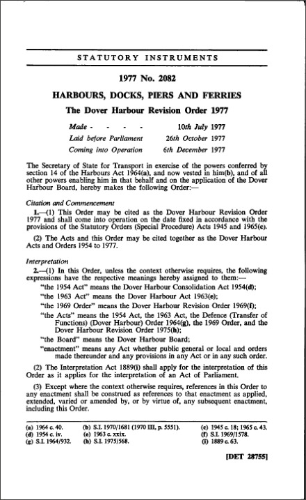 The Dover Harbour Revision Order 1977