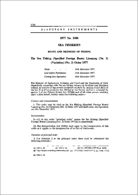 The Sea Fishing (Specified Foreign Boats) Licensing (No. 3) (Variation) (No. 3) Order 1977