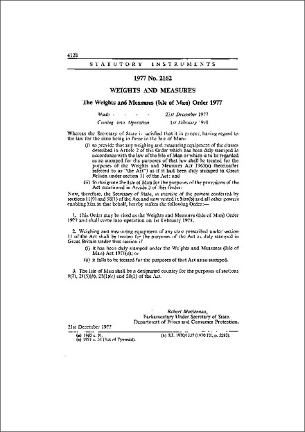 The Weights and Measures (Isle of Man) Order 1977