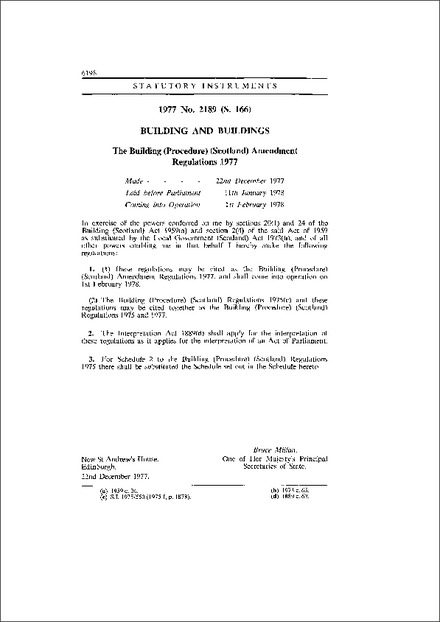 The Building (Procedure) (Scotland) Amendment Regulations 1977