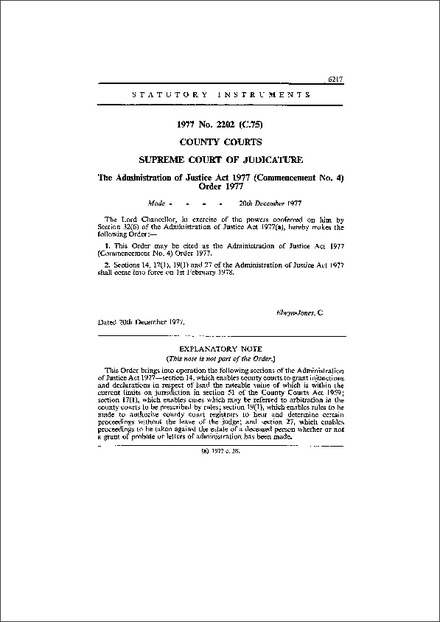 The Administration of Justice Act 1977 (Commencement No. 4) Order 1977