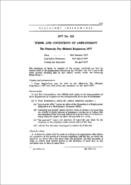 the-maternity-pay-rebate-regulations-1977
