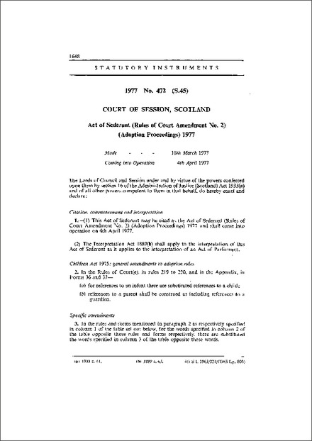 Act of Sederunt (Rules of Court Amendment No. 2) (Adoption Proceedings) 1977