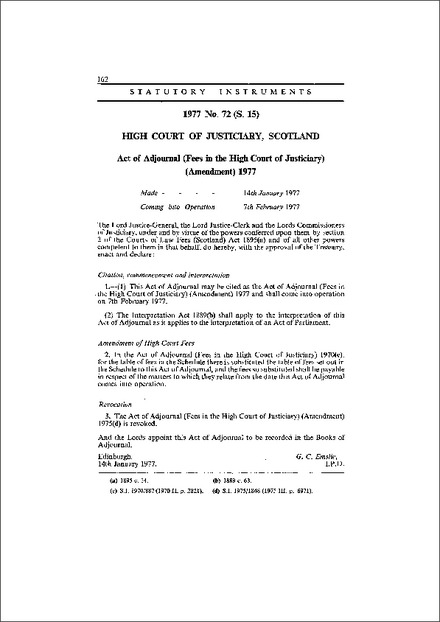 Act of Adjournal (Fees in the High Court of Justiciary) (Amendment) 1977
