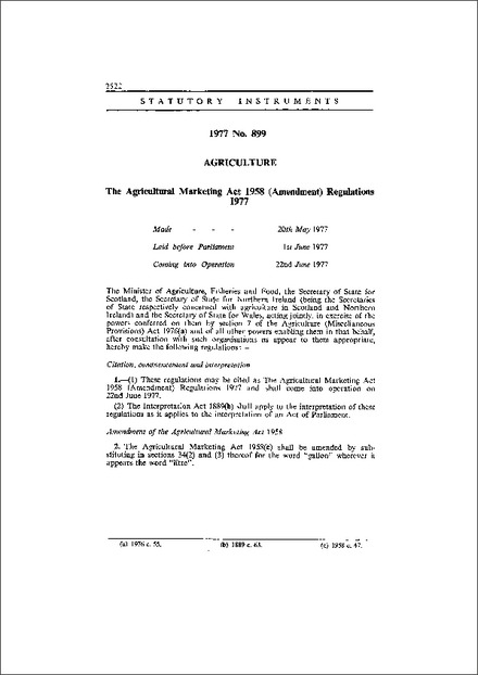 The Agricultural Marketing Act 1958 (Amendment) Regulations 1977