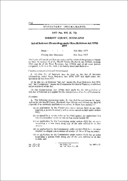 Act of Sederunt (Proceedings under Race Relations Act 1976) 1977