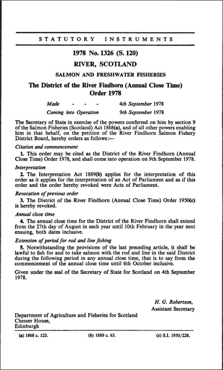 The District of the River Findhorn (Annual Close Time) Order 1978