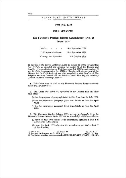 The Firemen's Pension Scheme (Amendment) (No. 2) Order 1978