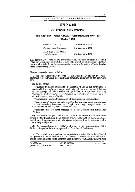 The Customs Duties (ECSC) Anti-Dumping (No. 10) Order 1978