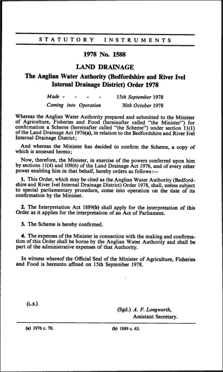 The Anglian Water Authority (Bedfordshire and River Ivel Internal Drainage District) Order 1978