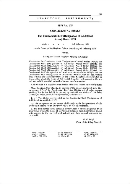 The Continental Shelf (Designation of Additional Areas) Order 1978