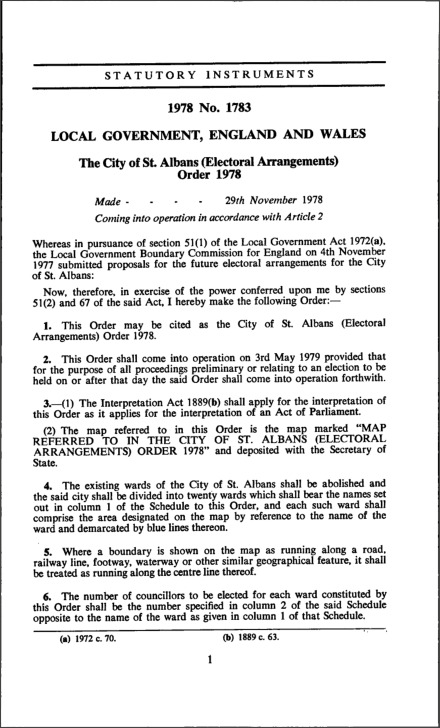 The City of St. Albans (Electoral Arrangements) Order 1978