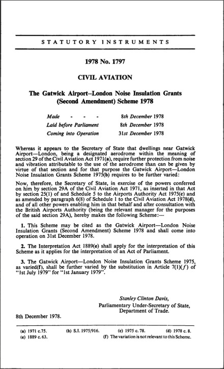 The Gatwick Airport-London Noise Insulation Grants (Second Amendment) Scheme 1978