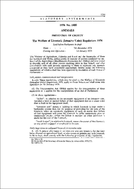 The Welfare of Livestock (Intensive Units) Regulations 1978