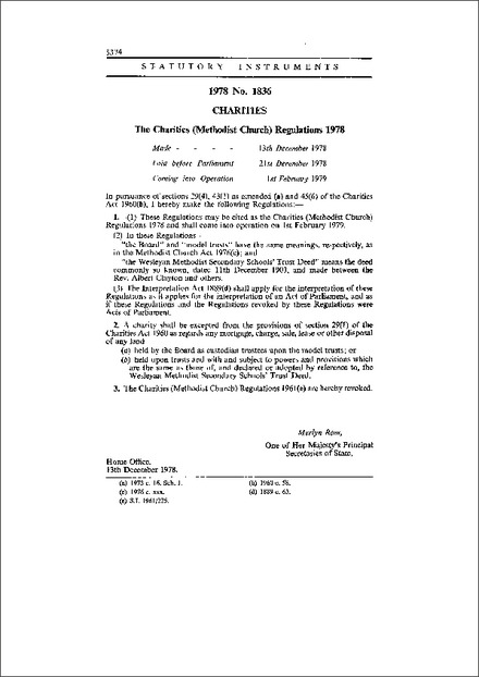The Charities (Methodist Church) Regulations 1978