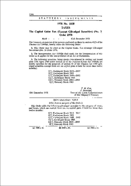 The Capital Gains Tax (Exempt Gilt-edged Securities) (No. 3) Order 1978