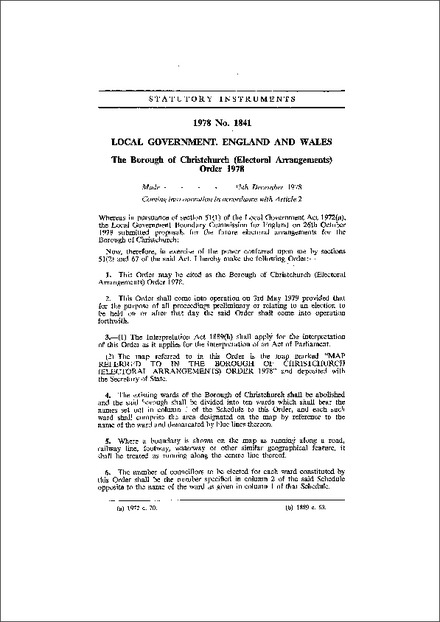 The Borough of Christchurch (Electoral Arrangements) Order 1978