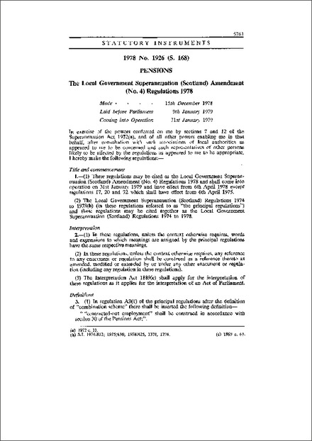 The Local Government Superannuation (Scotland) Amendment (No. 4) Regulations 1978