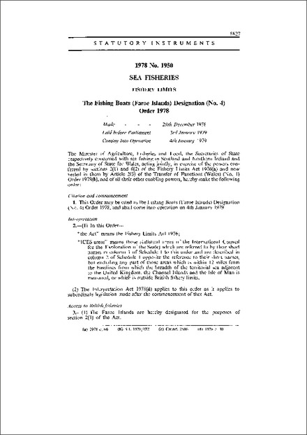 The Fishing Boats (Faroe Islands) Designation (No. 4) Order 1978