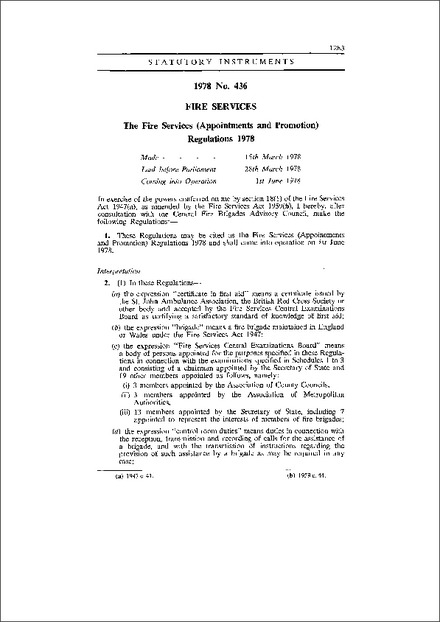 The Fire Services (Appointments and Promotion) Regulations 1978