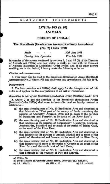 The Brucellosis (Eradication Areas) (Scotland) Amendment (No. 2) Order 1978