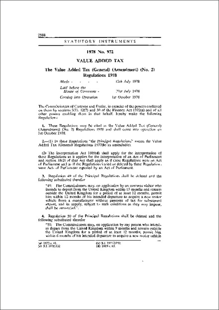 The Value Added Tax (General) (Amendment) (No. 2) Regulations 1978