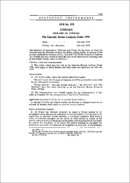 The Enzootic Bovine Leukosis Order 1978