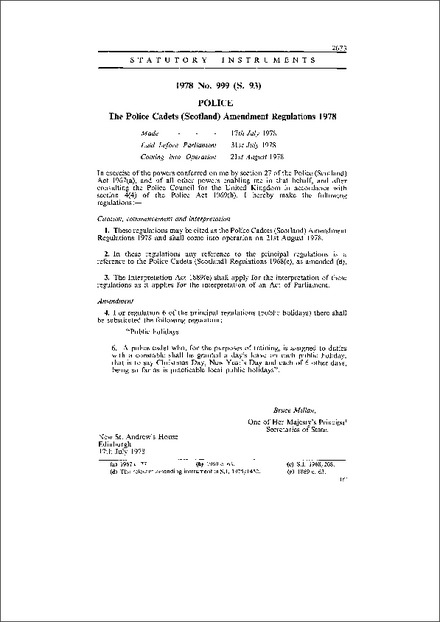 The Police Cadets (Scotland) Amendment Regulations 1978