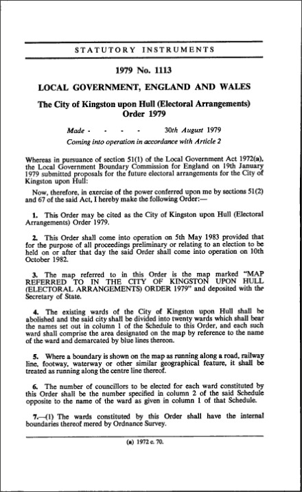 The City of Kingston upon Hull (Electoral Arrangements) Order 1979