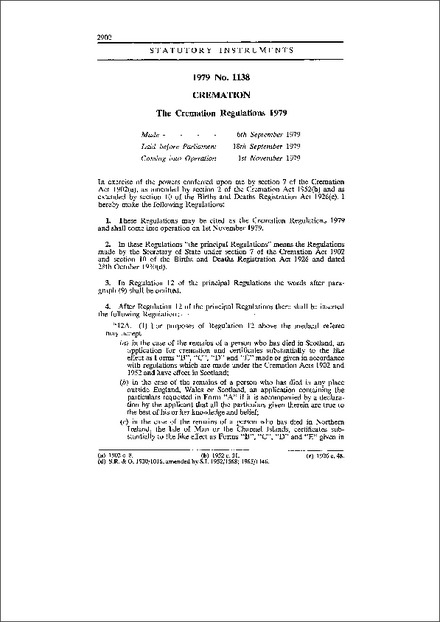 The Cremation Regulations 1979