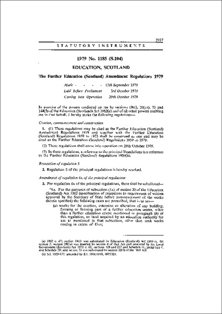 The Further Education (Scotland) Amendment Regulations 1979