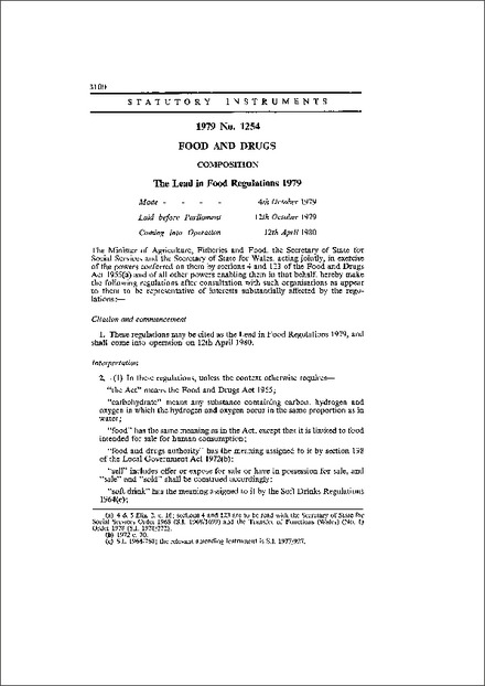 The Lead in Food Regulations 1979