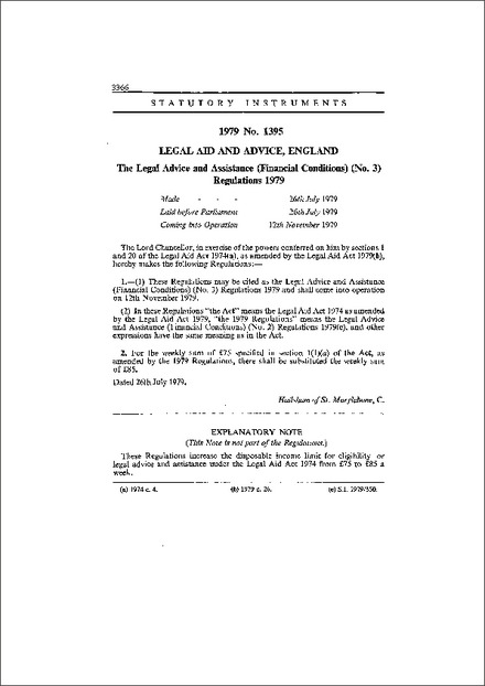 The Legal Advice and Assistance (Financial Conditions) (No. 3) Regulations 1979