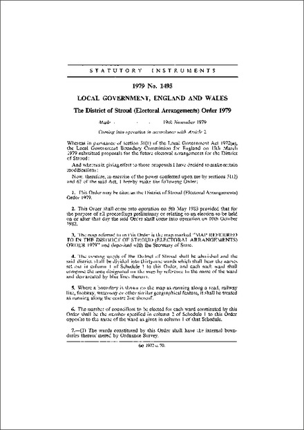 The District of Stroud (Electoral Arrangements) Order 1979