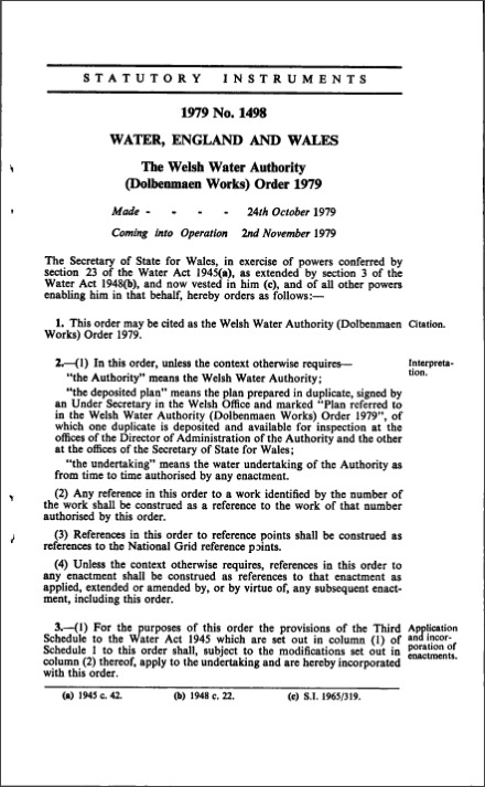 The Welsh Water Authority (Dolbenmaen Works) Order 1979